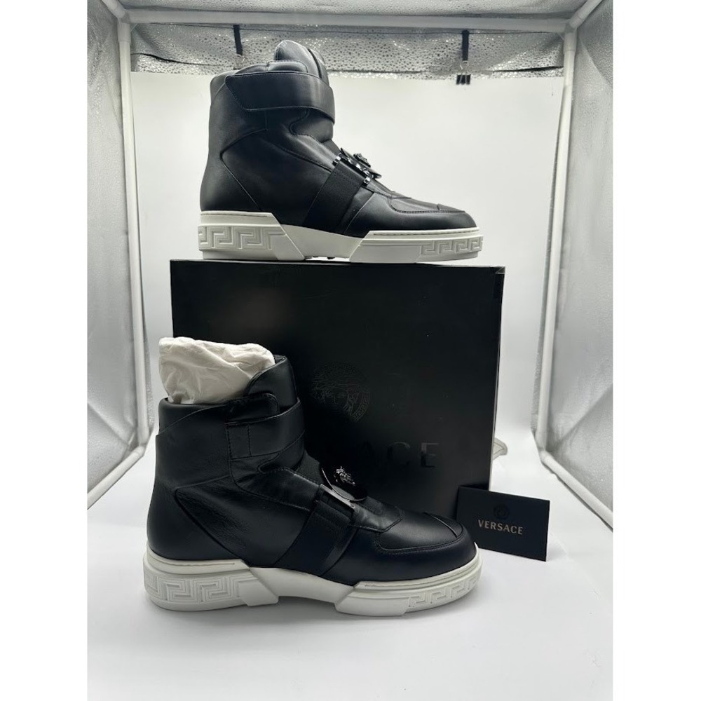 Versace High Top Sneakers Women Black Leather Medusa Head Italy IT 40 US 10 NIB